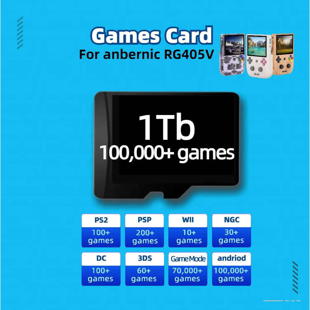 Game Card For Anbernic RG405V Handheld TF Memory All Emulator Pre-installed Games Classic Retro 1Tb 512G 256G PS2 PSP portable