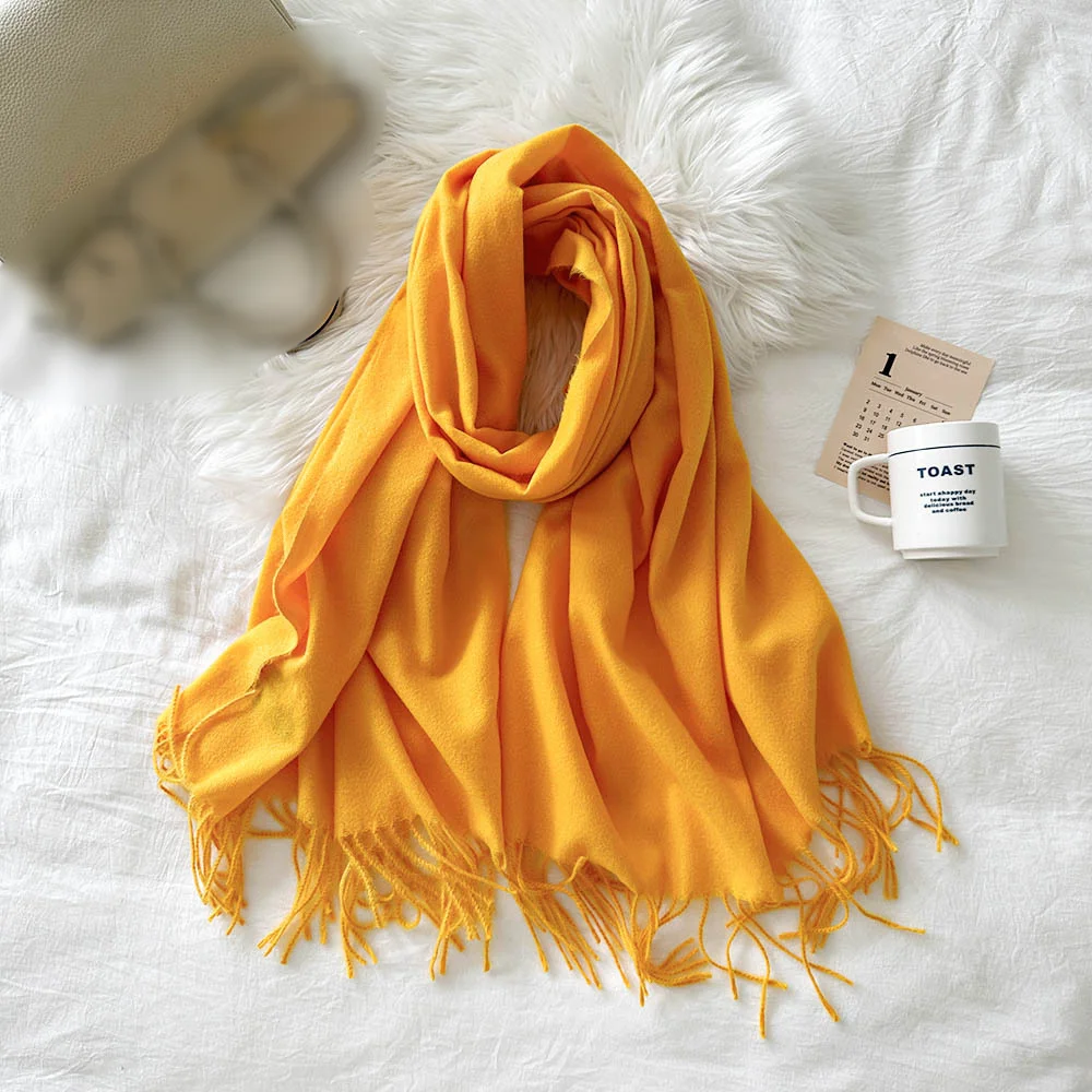 Solid Color Cashmere Scarf For Women In Winter, New European And American Camel Beige Warm Scarf, Long Shawl_voghion.com
