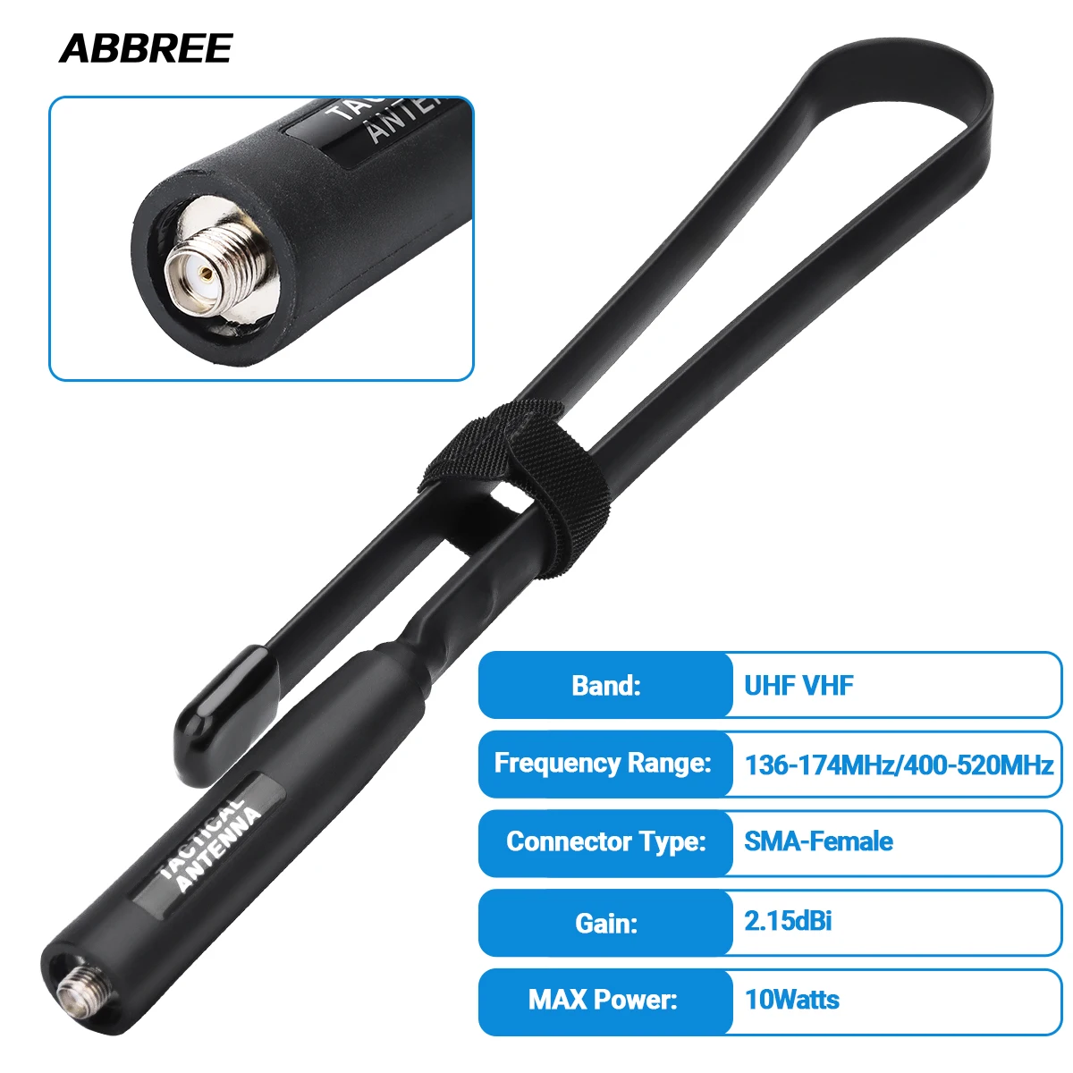 ABBREE 5R 미니 CS 전술용 워키 토키 안테나 Baofeng MINI-5 햄 라디오용 듀얼 밴드 SMA-여성 48CM 접이식 안테나