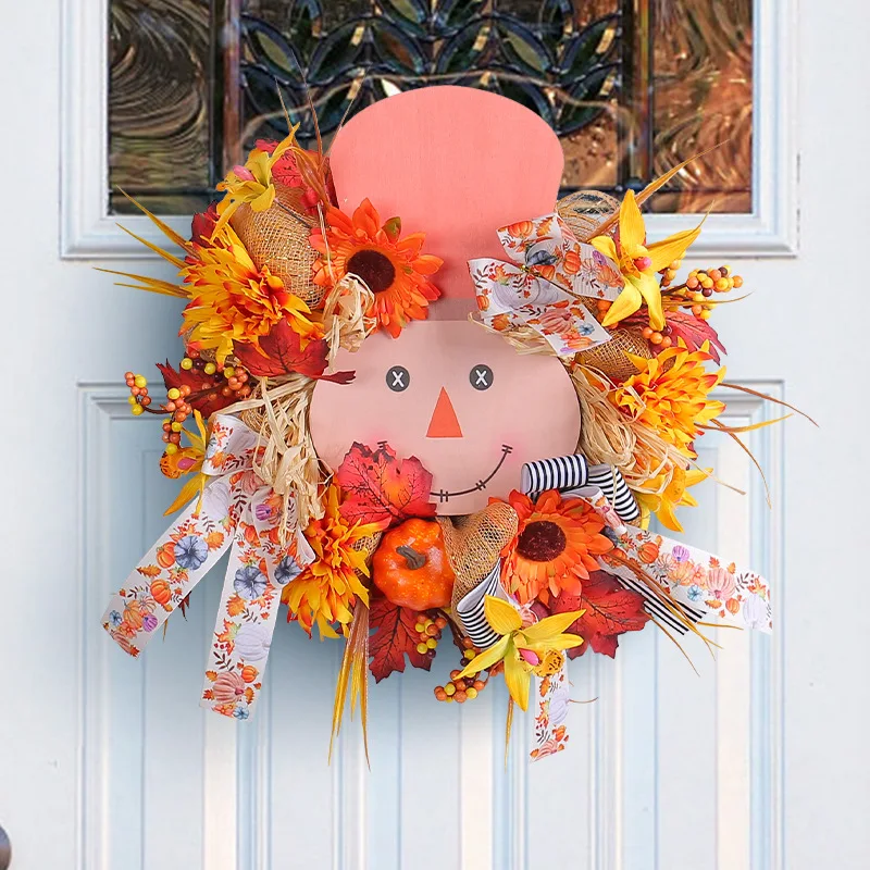 

Christmas Door Hanging Wooden Wreath 2023 Thanksgiving Pumpkin Circular Wreath Halloween Party Home Decoration Creative Ornament