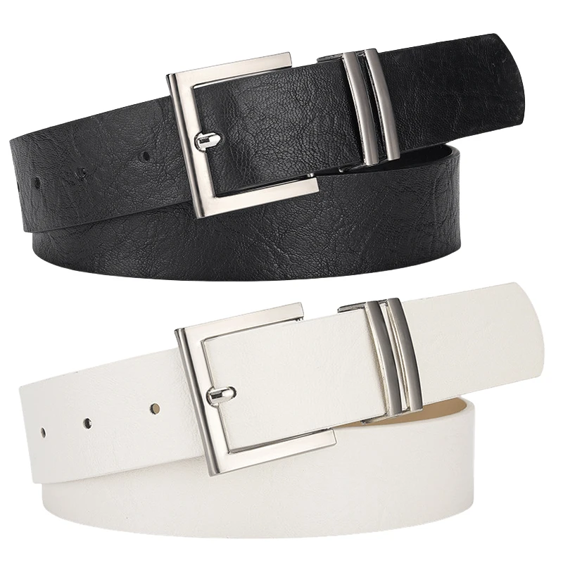 Silver Pin Buckle Black Pu Women's Belt Simple Design Jeans Accessories Girdle Goth Retro Leopard Print Leather Waistband