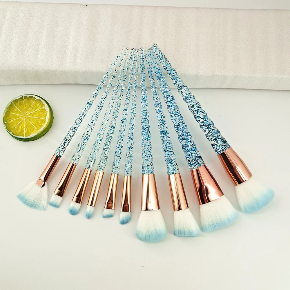 Ensemble 10 Pinceaux Maquillage Licorne Colorés Poils En