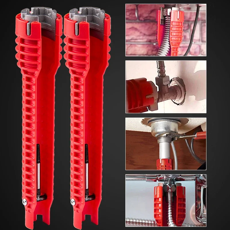 Tool Sets Bathroom Wrenches Pipe Wrench Plumbing Key Faucet Sink Wrench Flume Plumbing Repair Kitchen Anti-slip 8 In 1 kitchen tool pan brush 10x10cm cleaner cookware ring stainless steel cast iron rust remover scraper kit metal cleaning brush