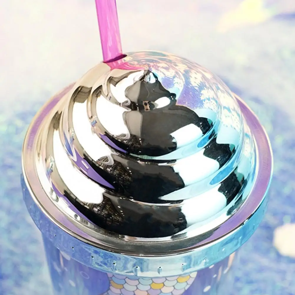 420ml Fashion Tumbler Cup Lightweight Straw Cup Heat Insulated Drinkware Mermaid Pattern Sippy