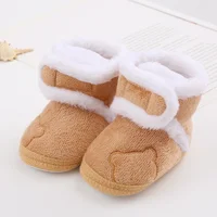 Winter Snow Baby Boots Cute Bear Warm Fluff Balls Indoor Soft Sole Infant Newborn Toddler Baby Shoes 0-18M 1