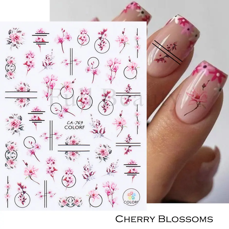 Nail Stickers Nail Art Decoration Nail Decals Flower Stickers 3D Nail Stickers Flower Cherry Blossoms Love Nail Art Decals Floral Leaf Sliders Manicure Decor Tips CHCA764-776
