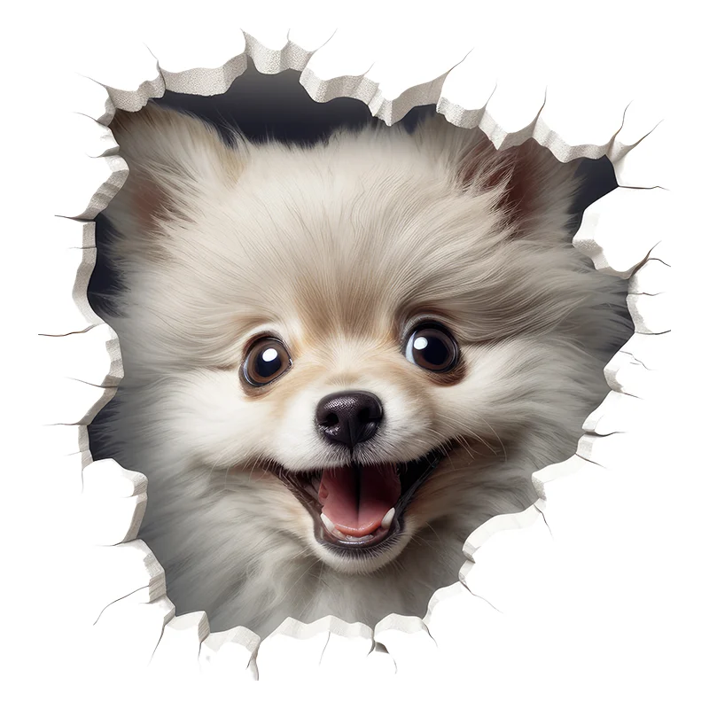 90906# Cute Pomeranian Dog Break the Wall Sticker, Durable Material, Perfect for Home Wall Decor, Aesthetic Room Decoration
