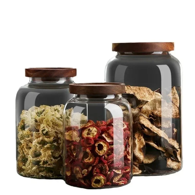 Household Kitchen High Glass Borosilicate Sealing Jar Storage Large Tank with Moisture Lid Proof Transparent Round Tea Can 5