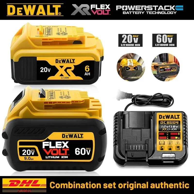 Original DeWalt battery 100% with power 20 volt / 60 volt and capacity 6 ampere/hour or 9 ampere/hour Max Flex Volt for power tool...