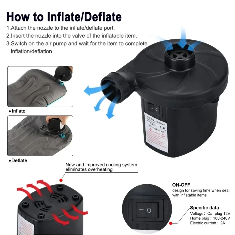 Air pump Electric Inflatable Pump Mini Air Cushion Portable Camping Pump Rapid Filling Mattress Swimming Pool Air Filling Blower Injector