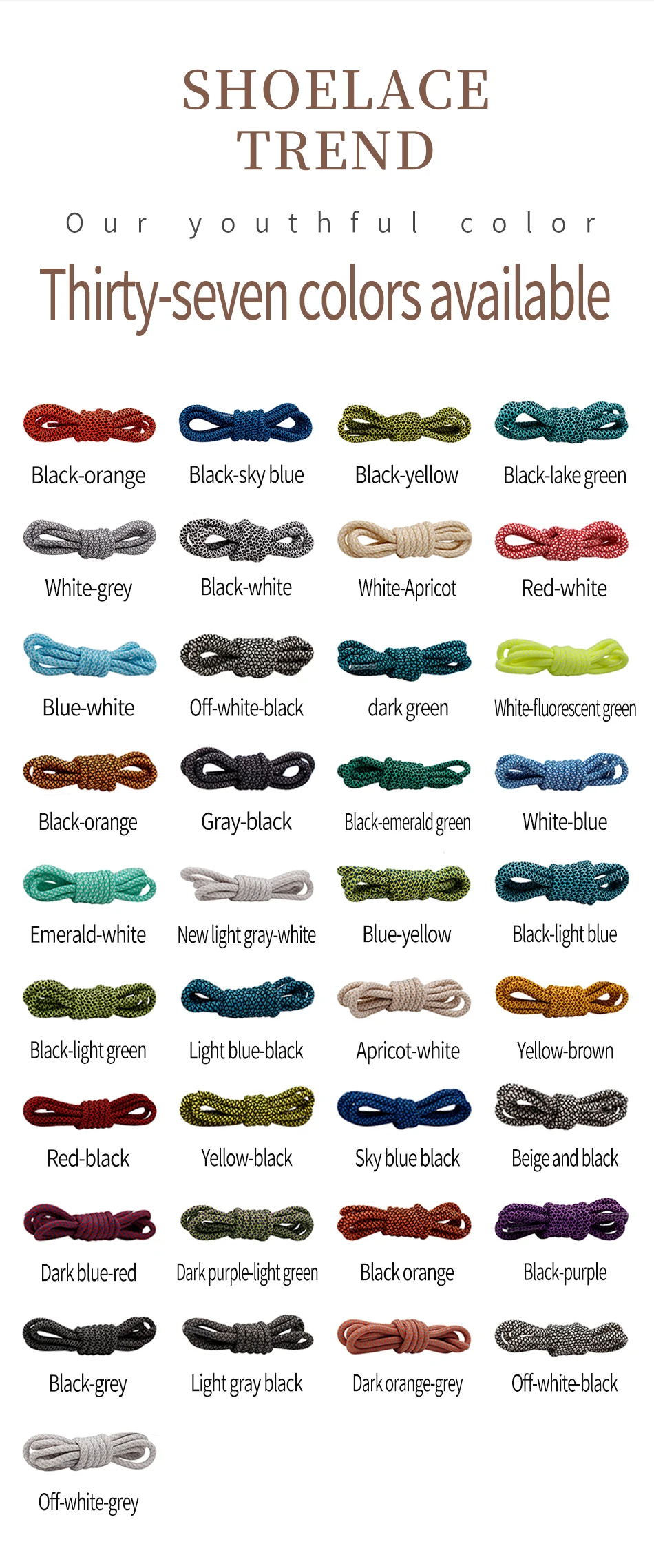 Trendy 5mm Two-tone Round Shoelaces High Top Outdoor Walking Hiking Boot String Athletic Laces Shoes Cords for Sneakers Costumes