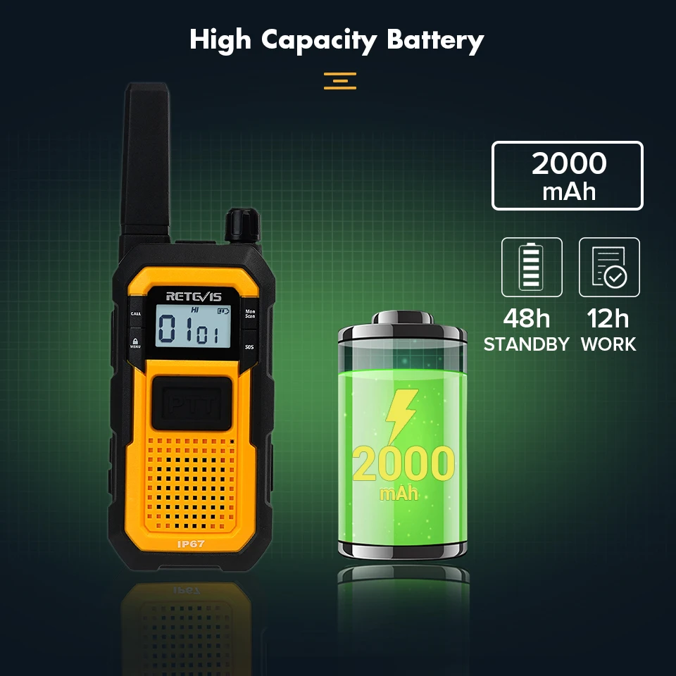 Retevis RB648 Heavy Duty Walkie Talkie IP67 Waterproof USB Type C Charger Dual PTT VOX PMR446/FRS Two Way Radio for Construction 2