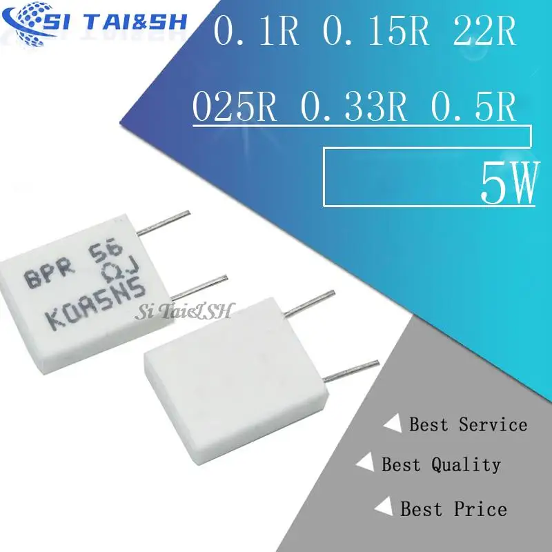10pcs BPR56 5W 0.001 0.1 0.15 0.22 0.25 0.33 0.5 ohm Non-inductive Ceramic Cement Resistor 0.1R 0.15R 0.22R 0.25R 0.33R 0.5R cement resistor