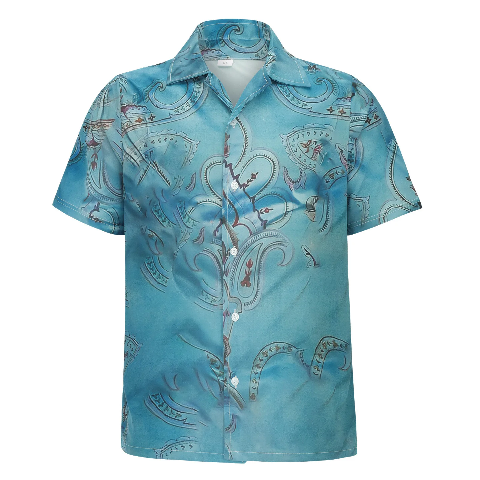 

Men Fashion Spring Summer Casual Short Sleeve Turndown Neck Printed T Shirts Top Blouse slim fit Vintage Button