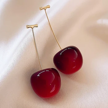Sweet Red Cherry Earrings for Women Fashion Delicate Fruit Design Drop Dangle Earrings Wedding Party Korean Ear Jewelry Gift 1