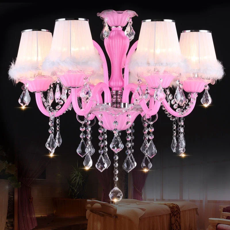 

APRIL Pink Crystal Pendent Lamp Art Girls' Room Candle Lamp Children's Room Living Room Restaurant Bedroom Chandelier