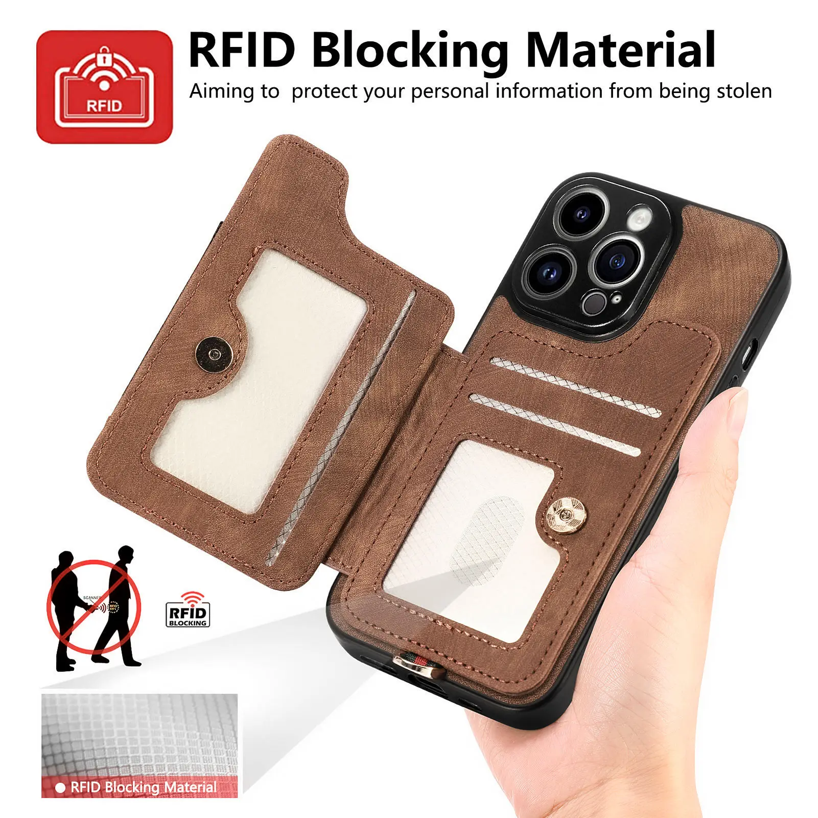 Leather Flip Wallet Case with Multi Card Slots and Ring Holder - Magnetic Stand Phone Cover