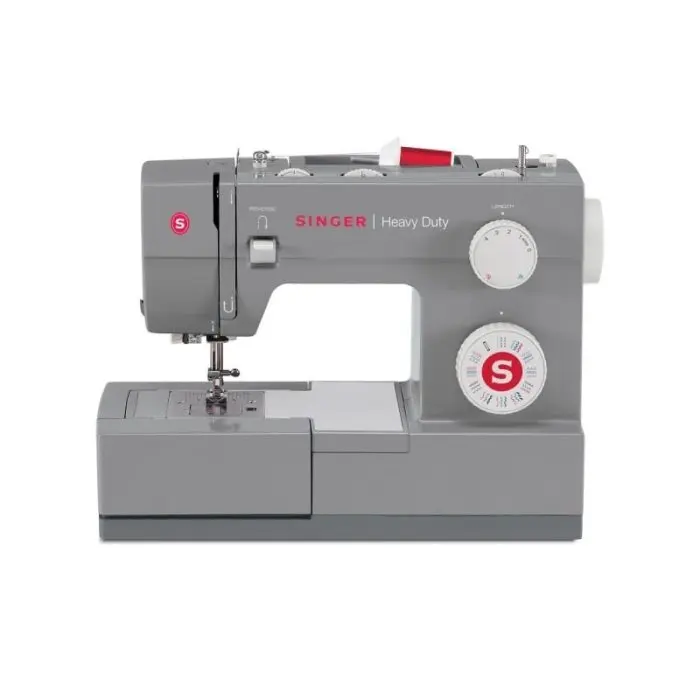 Singer Heavy Duty 4432 Sewing Machine with 32 Stitches and Automatic Buttonhole, features a powerful 90W motor, 1100 stitches per minute speed, and a durable stainless steel plate, perfect for heavy fabrics.