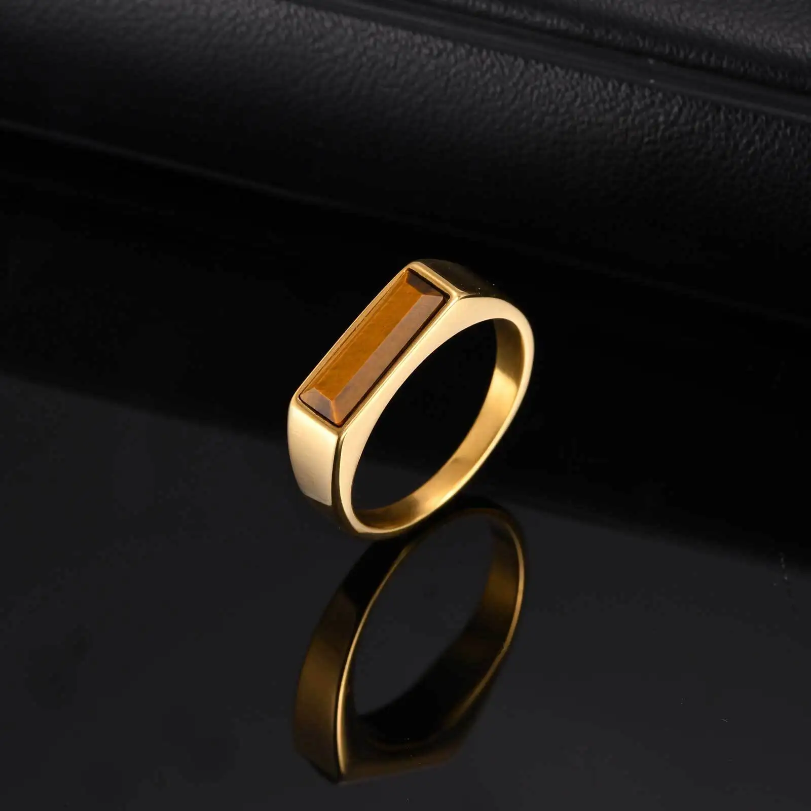 Stilvoller dünner Natursteinring für Männer und Frauen, geometrischer Unisex-Ring aus Edelstahl, Party-Geburtstagsgeschenk – Detail 5