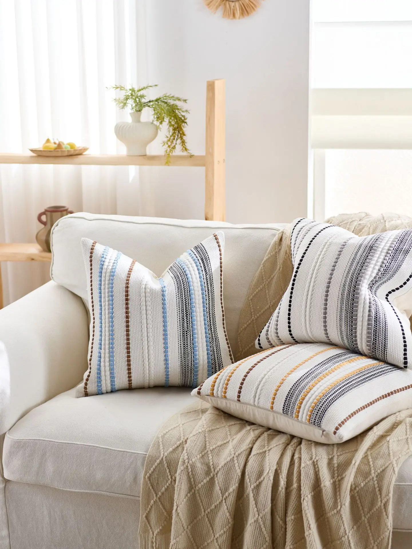 45x45cm Chenille Jacquard Kissenbezug Cojines Dekoration Hause Sofa Streifen Wurf Kissen Abdeckung Einfache Kopfteil Kissenbezüge – Detail 19