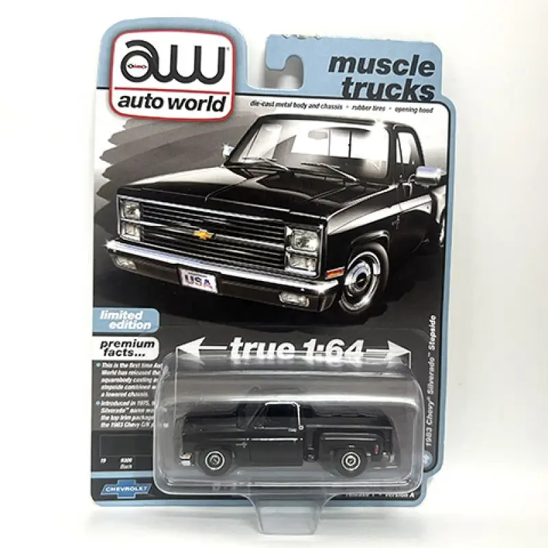 

Auto World 1/64 AW 1983 Silverado Stepside Muscle Trucks Black Die-cast alloy car model toy collection Children gift