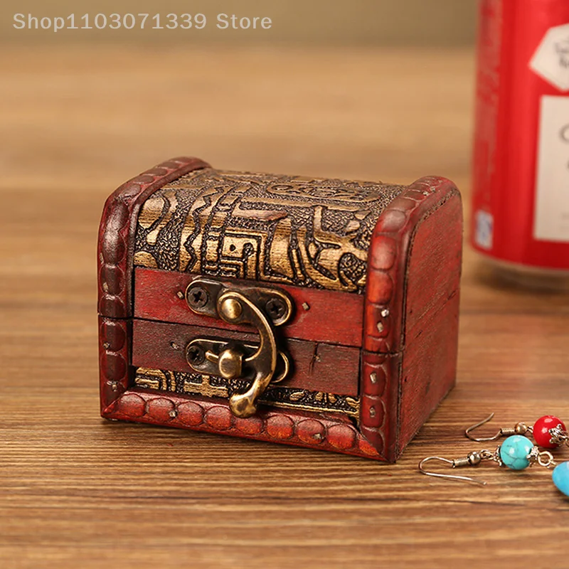 

1PC Antique Mini Wood Treasure Chest Storage Box Jewelry Organizer Box Gift Box