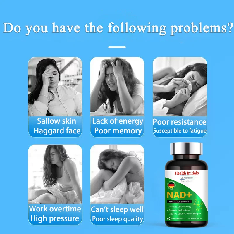 NAD+ Supplement Capsules Moisturizing Anti-Aging Firming Skin Care Natural Energy Cellular Health 60Pcs