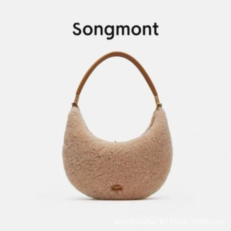 

songmont New style Fashion Month curved bag Trend Beautiful plush women's bag Designer Light luxury shoulder underarm bag