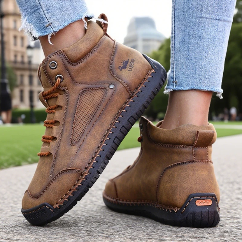 Women's Retro High Top Outdoor Anti Slip Work Shoes Soft Fashion Luxurious Design Couple's Loafers Classic Flat Bottomed Mosinka