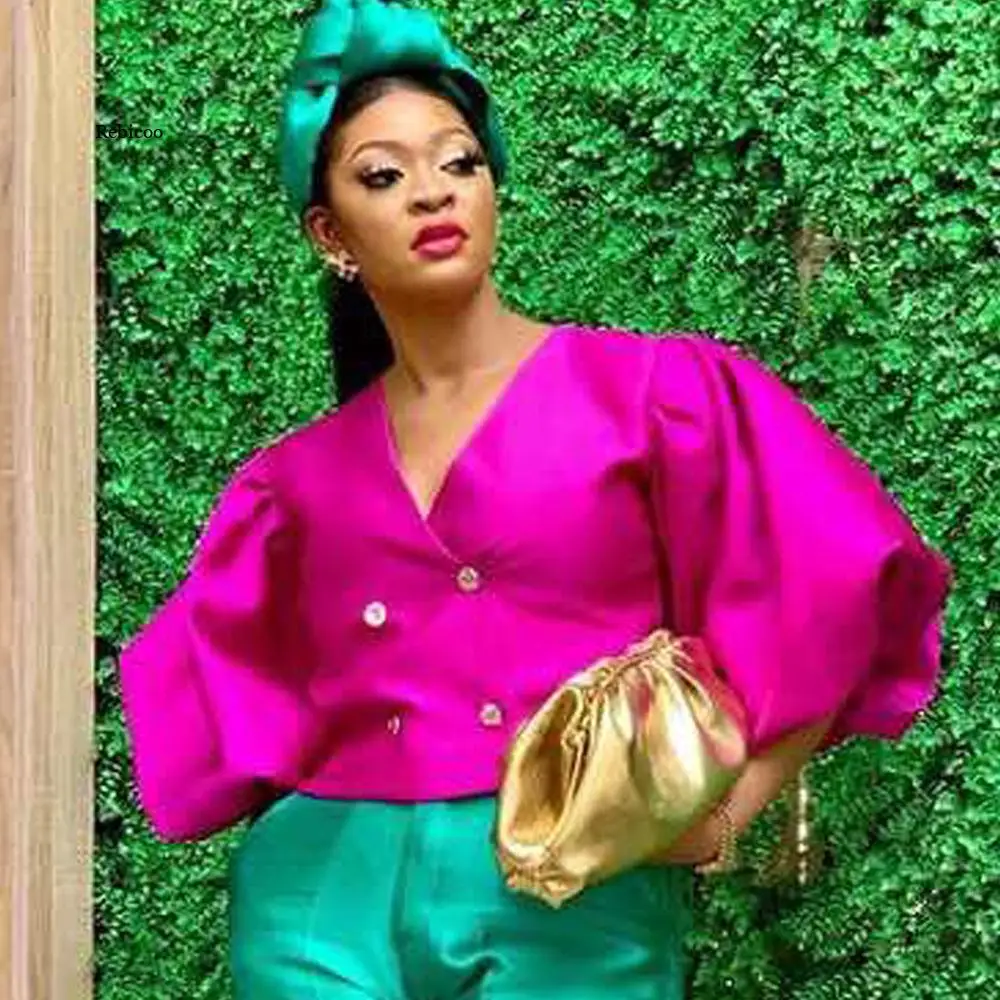 

Пикантные топы с V-образным вырезом и длинными рукавами-фонариками, Женская праздвечерние чная блузка, Классические приталенные короткие рубашки с двубортным рядом пуговиц для женщин, 2022