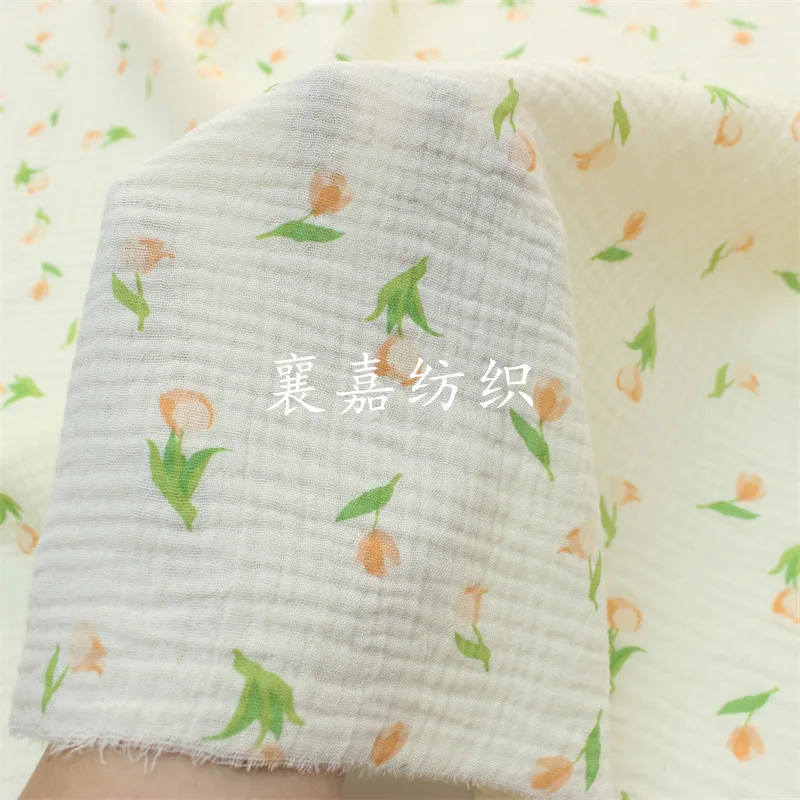 

10Mx135cm New Double Layer Gauze Small Floral Baby Cotton Crepe Pajamas Bed Fabric Customization