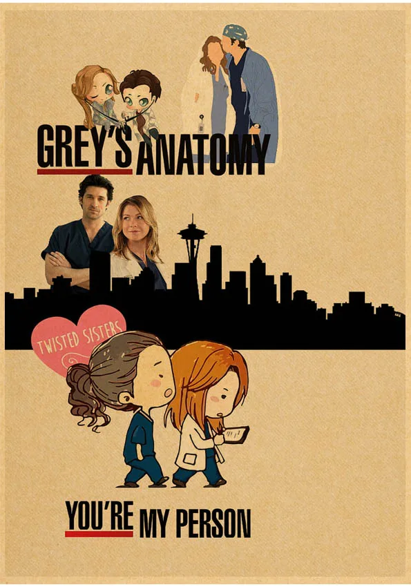 Grey's Anatomy Vintage Poster 50x70cm - TV Serie Leinwand Druck Wanddeko Ohne Rahmen