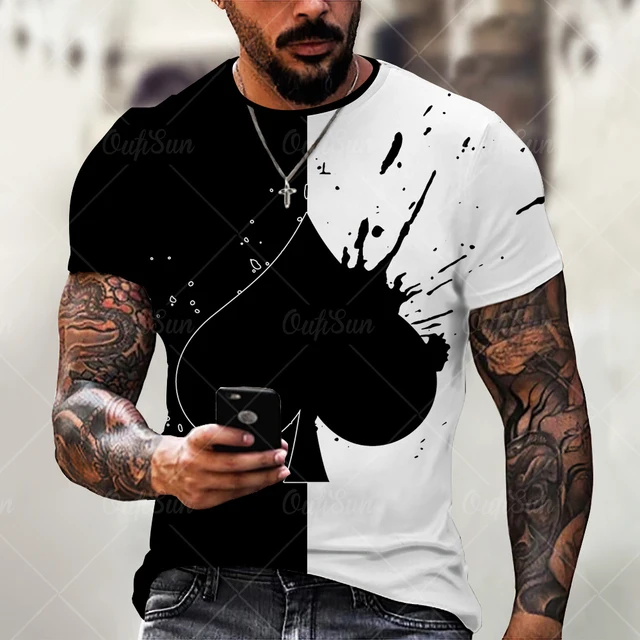 2022 Summer New Fashion Personality 3D Poker Printing T-shirt Men's Round Neck Shirt Casual All-match Short-Sleeved Sportswear 6 S1239