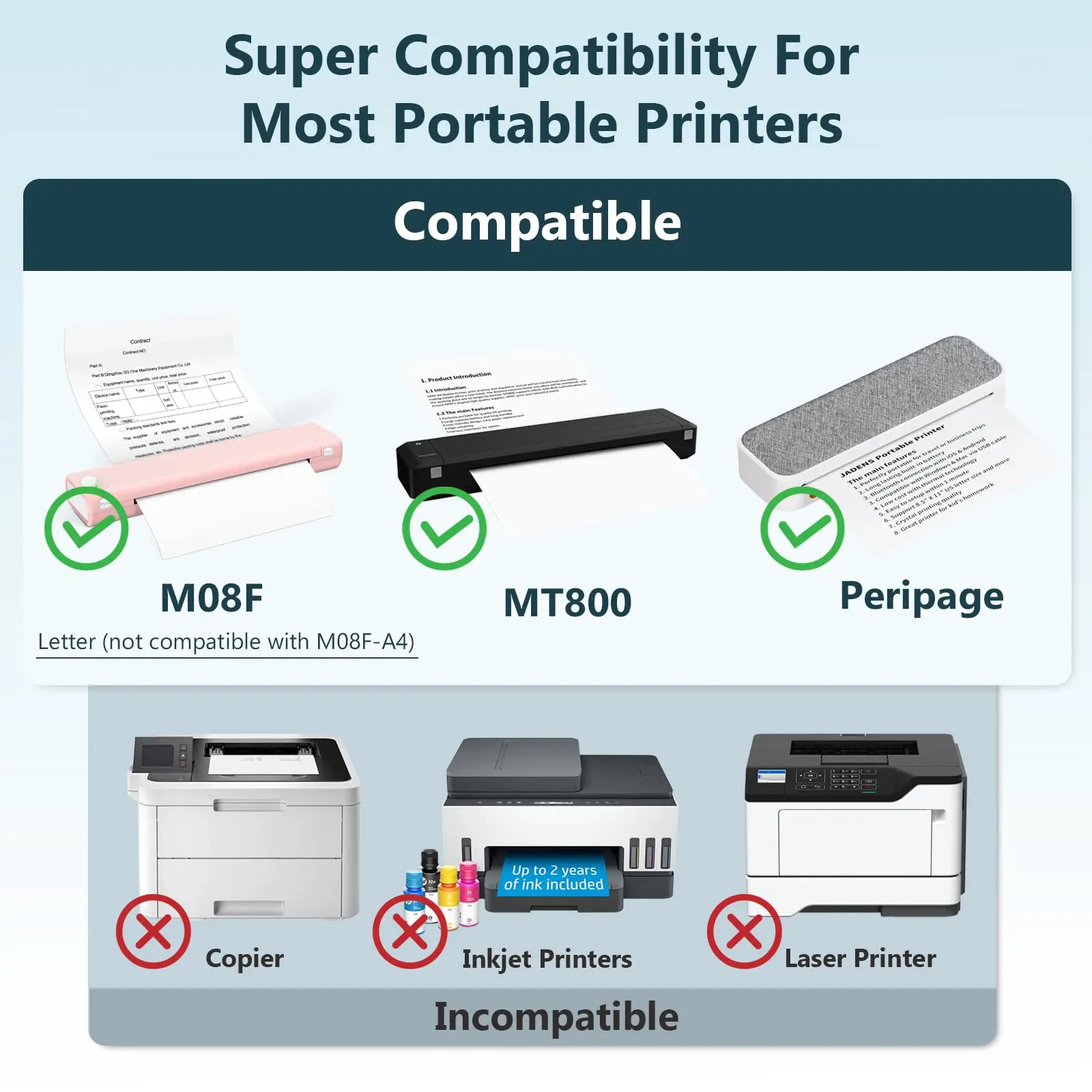 Thermal Printing Paper US Letter Thermal Paper 8.5x11 Compatible M08F-Letter Printer HPRT MT800/MT800Q Brother PJ762/PJ763MFi Portable Printer printing paper,thermal label paper