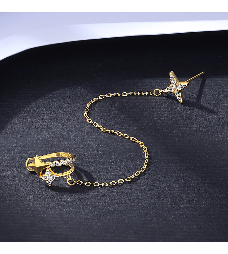 1Pc Stunning Stars Sterling Silver Clip Orecchini per Donna Cubic Zirconia Ear Clips Oro Colore Donna Gioielli di Moda_voghion.com