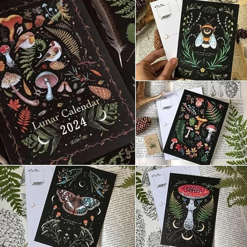 12 X 8 Inch Dark Forest Lunar Calendar 2024 Contains 12 Original Illustrations Drawn Throughout The Year, 12 Monthly Colorful