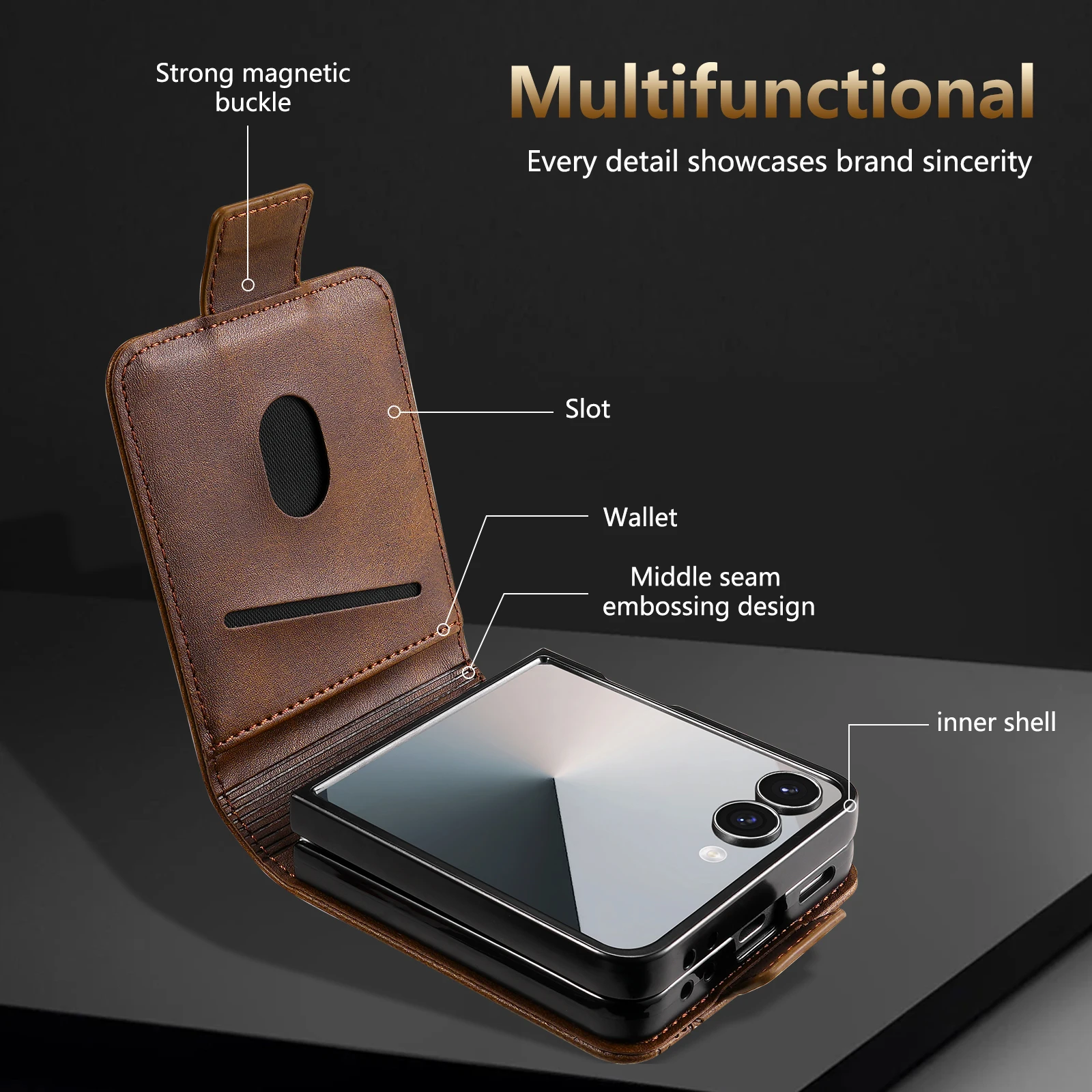 Luxurious Leather Card Slot Wallet Phone Case with Kickstand and Shockproof Back Cover