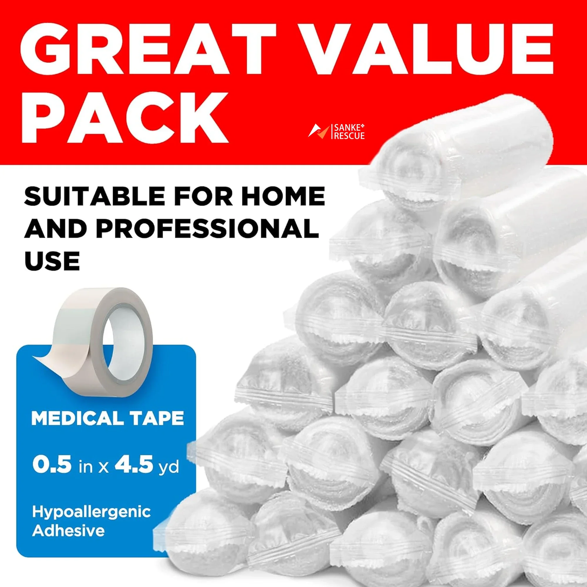 Premium Gauze Rolls 12-24 Pack 3-4" x 4.9yd Breathable Rolled Gauze Wrapped Bonus Tape First Aid Conforming Wrap Wounds first aid kit wound bandage medical wound dressing