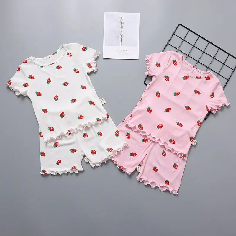 

New Summer Children Home Clothing T-shirts Shorts 2Pcs Pajamas Baby Underwear Set Print Pyjamas Kids Suit Girls Loungewear 2-6Y