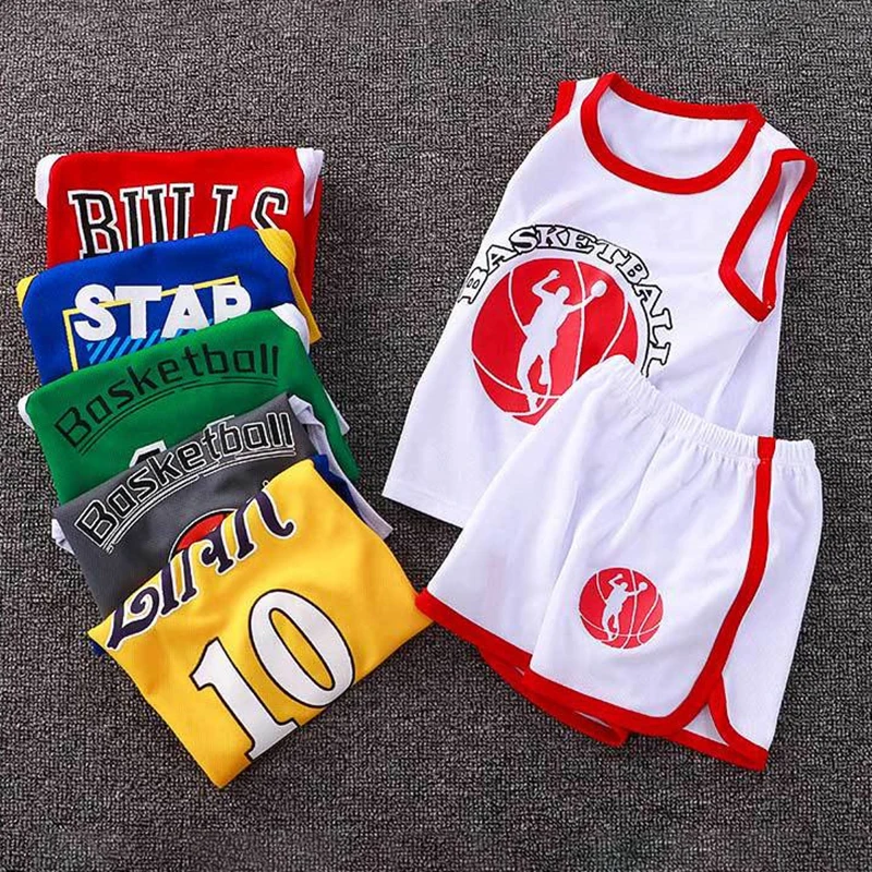 Summer Boys Girl Sports Clothes Suit Basketball New Children's Fashion Leisure LettersT-shirt 2pcs Set Kids Tracksuits
