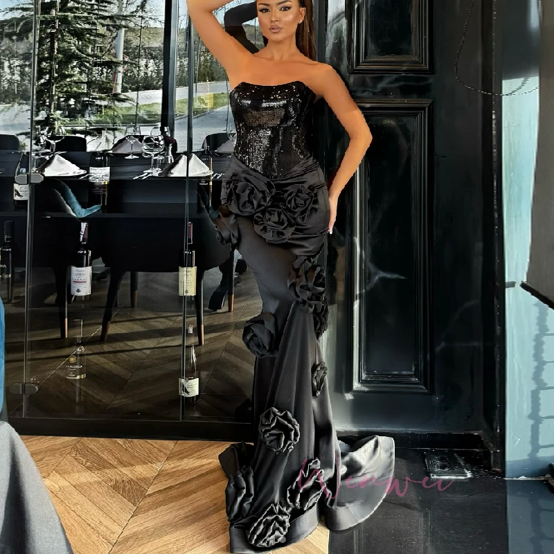 Customized Evening Gowns with Side Skirt Party Dress 2025 Strapless Gray Beaded Pearls Luxury Dubai 2 Customized Evening Gowns with Side Skirt Party Dress 2025 Strapless Gray Beaded Pearls Luxury Dubai - Image 2