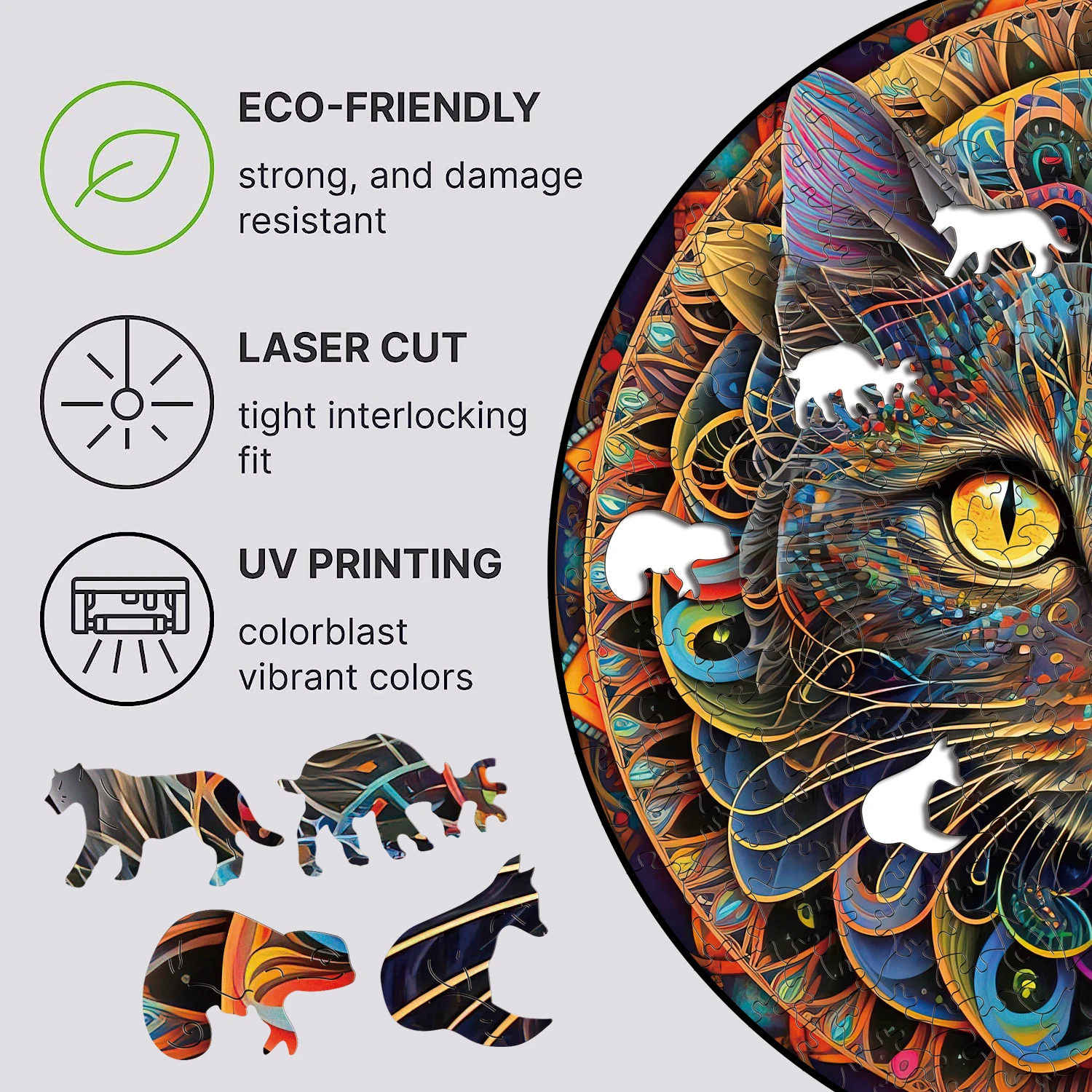 Mandala Cat Wooden Jigsaw Puzzle Board Games Animal Wood Puzzle Montessori Educational Toys Family Puzzles For Kids And Adults jigsaw puzzles wooden jigsaw puzzles educational puzzles mini jigsaw puzzle
