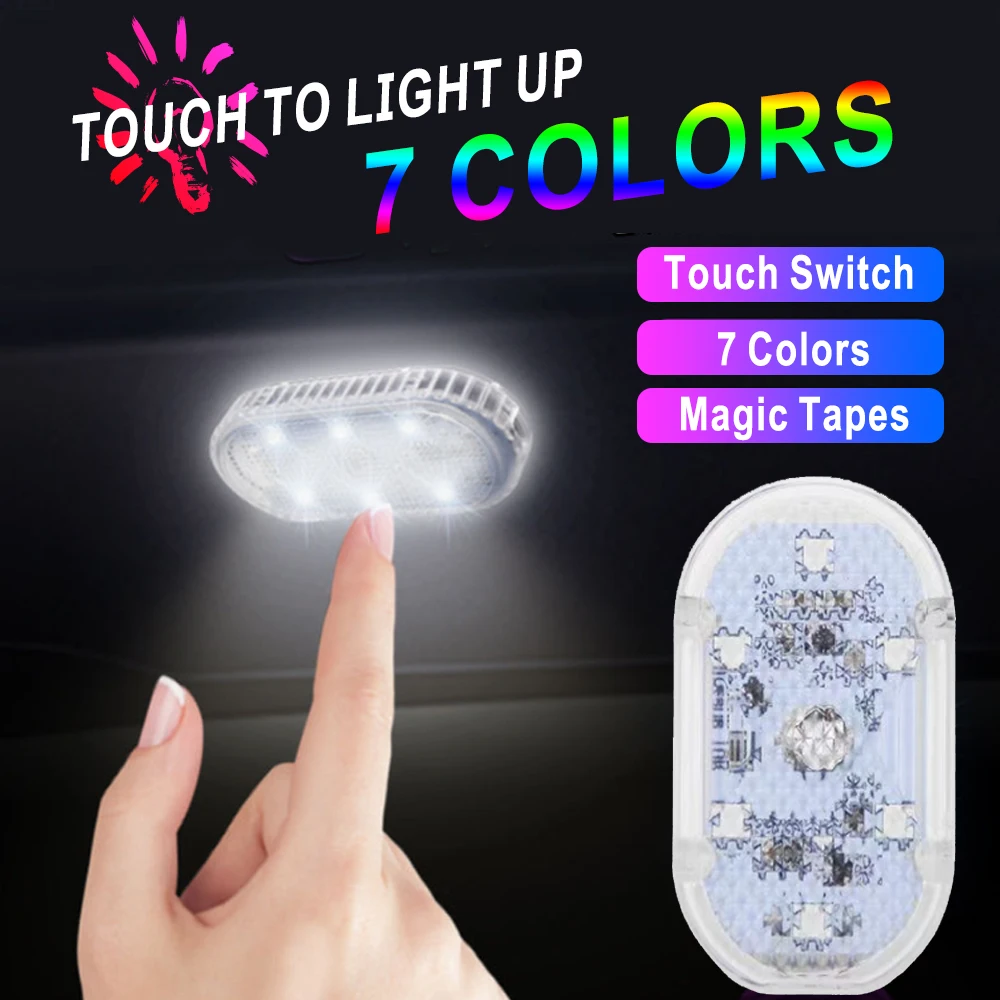 

Автомобильная светодиодная лампа окружающей среды, внутреннее освещение, атмосферная лампа для подлокотника, переключатель багажника, сенсорное управление, Беспроводная мини-светодиодная лампа