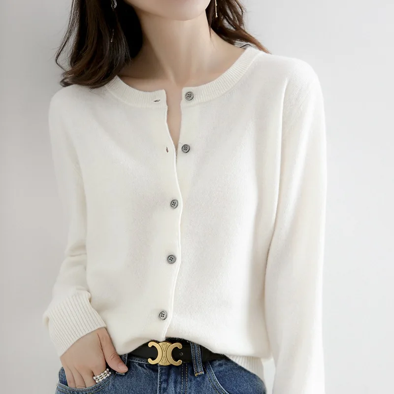 New O-Neck Long Sleeve Sweater Button Cardigan Ladies Knit Tops