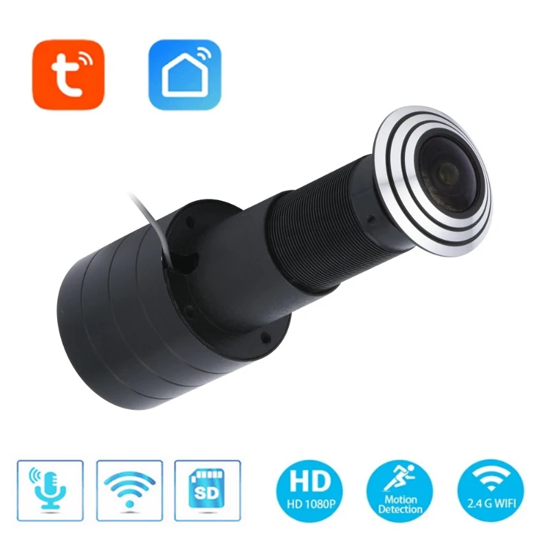 

Tuya Wifi Door Eye Camera Mini Peephole Door WifI IP Camera 1.6MM Wide Angle FishEye 2Way Audio Build-In Speaker TF Card Slot