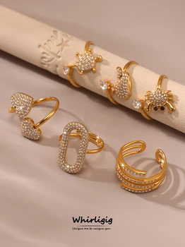 Anelli in acciaio inossidabile con zirconi lucidi per donna Gioielli con anello da dito a forma di cuore antiruggine impermeabile placcato in oro