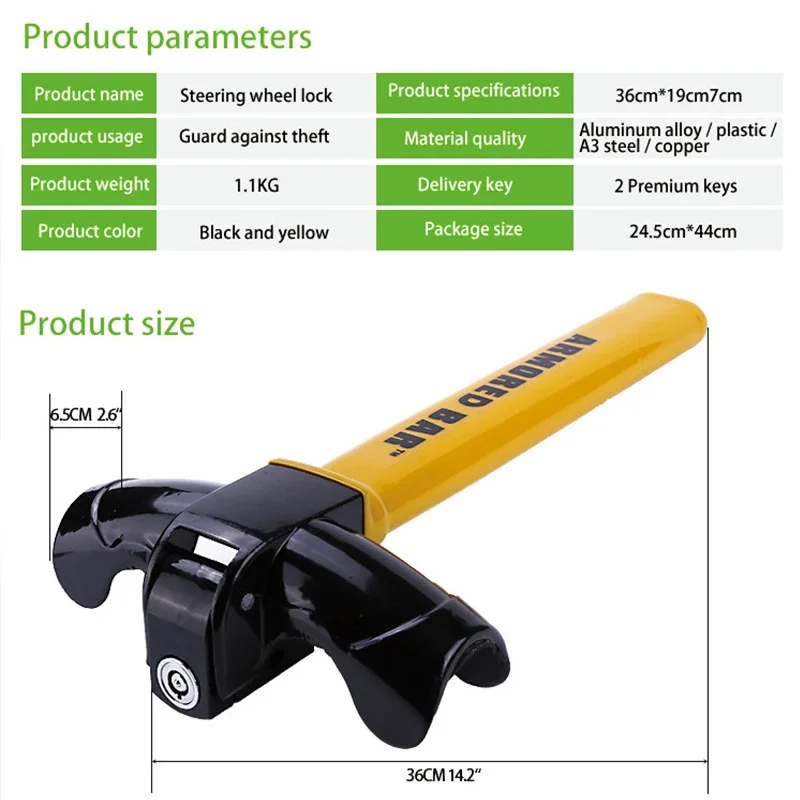 Universal Car Steering Wheel Lock Heavy Duty Anti-theft Car/Van Security Rotary Steering Wheel Lock Enhance Automobile Security steering wheel lock
