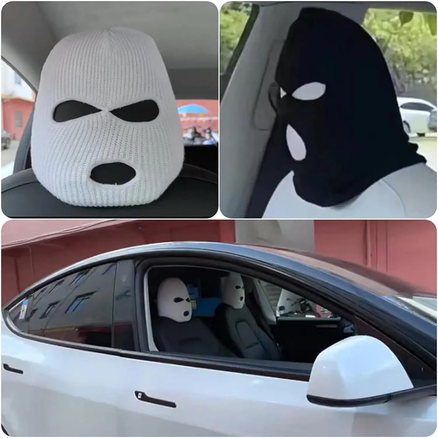 Universal Car Seat Headrest Cover Balaclava 3Hole Full Cover Halloween