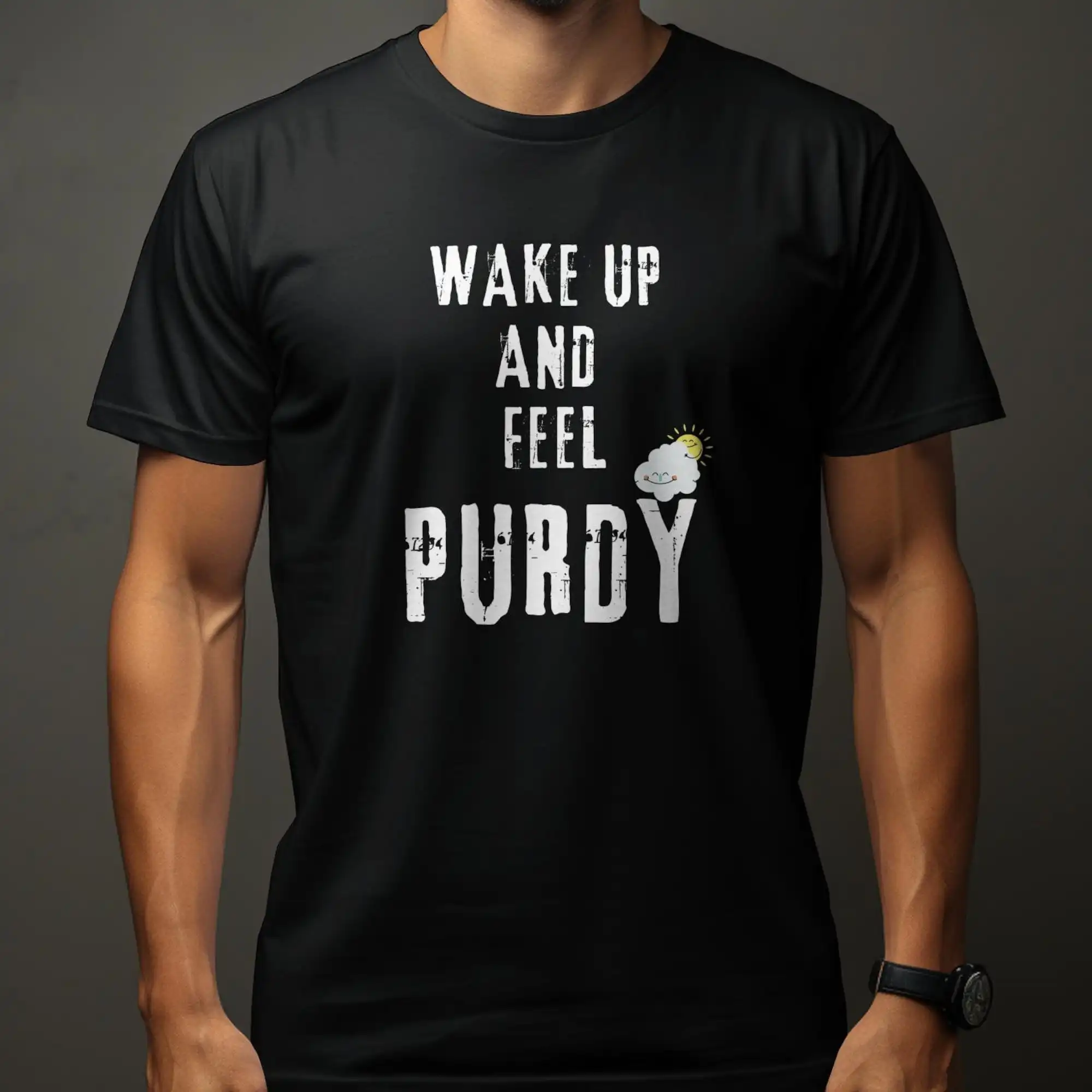 Wake Up And Feel Purdy Fun Cat T Shirt Cute Kitten Casual Lover Top Soft Cotton Pet Owner Idea