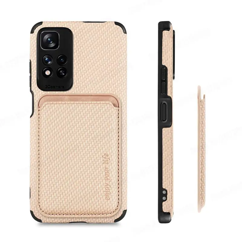 Magnetic Leather Wallet Case with Carbon Fiber Design